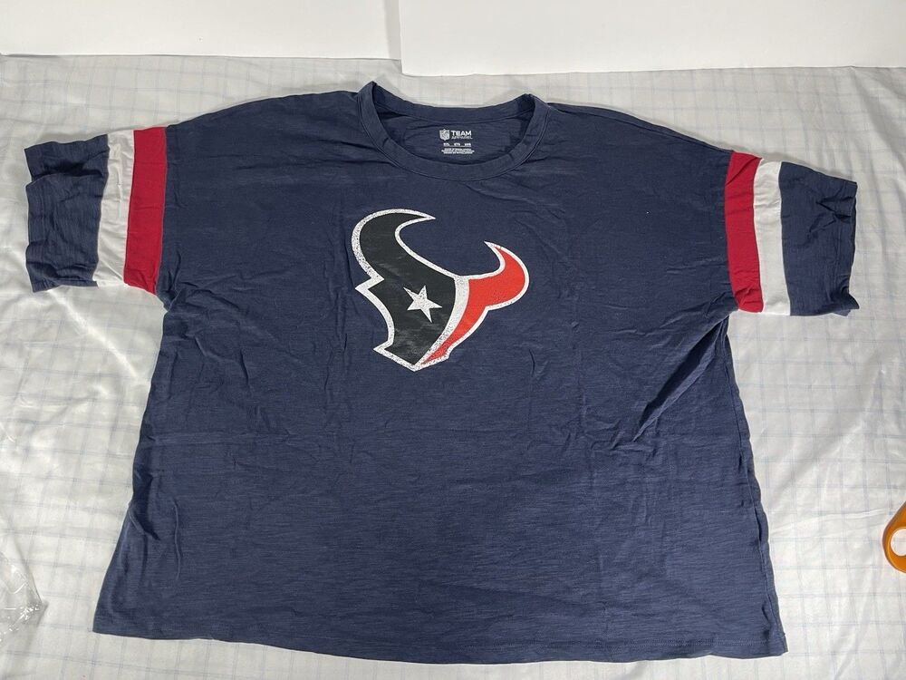 NFL Team Apparel Houston Texans T-Shirt Men's 2XL Blue Distressed Logo Striped